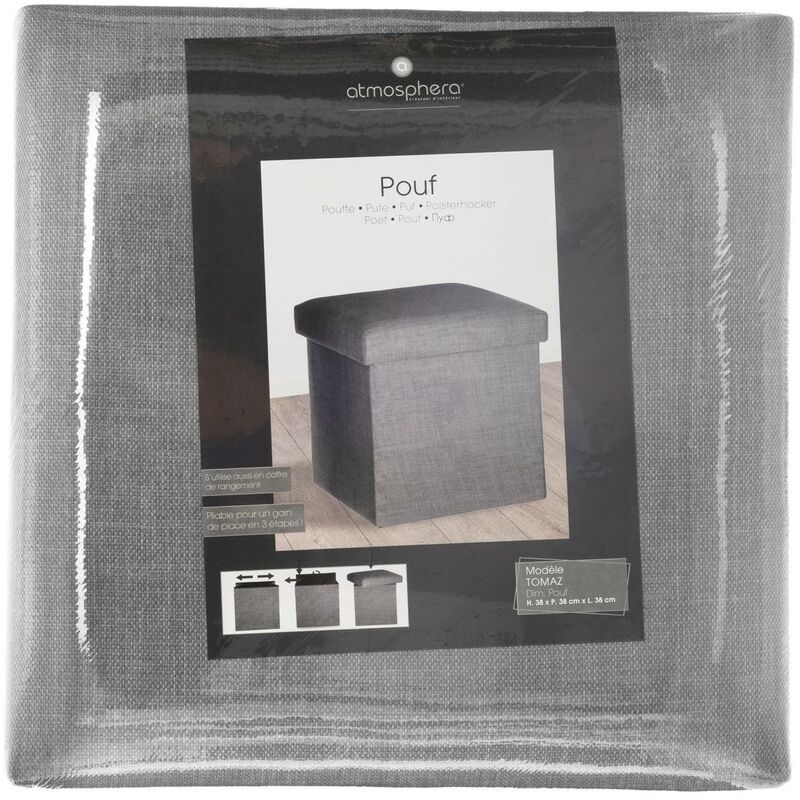 Atmosphera Pouf Léandre Gris Effet Velours – Siège D'appoint Cosy Et Chic