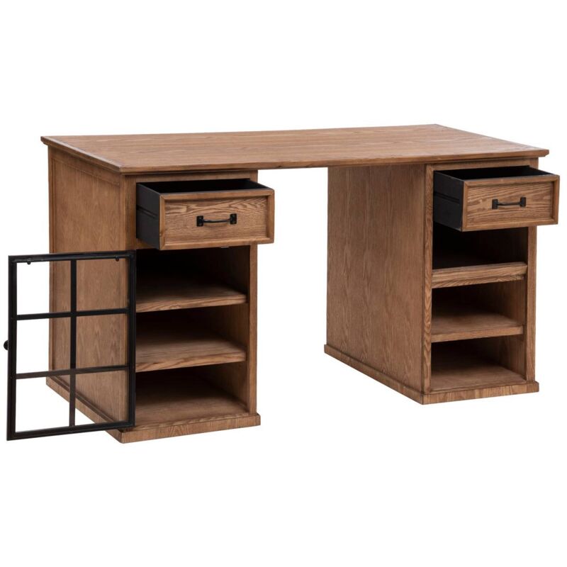 Bureau avec rangements 3 tiroirs vintage bois foncé noyer L132 cm HALLEN -  Miliboo