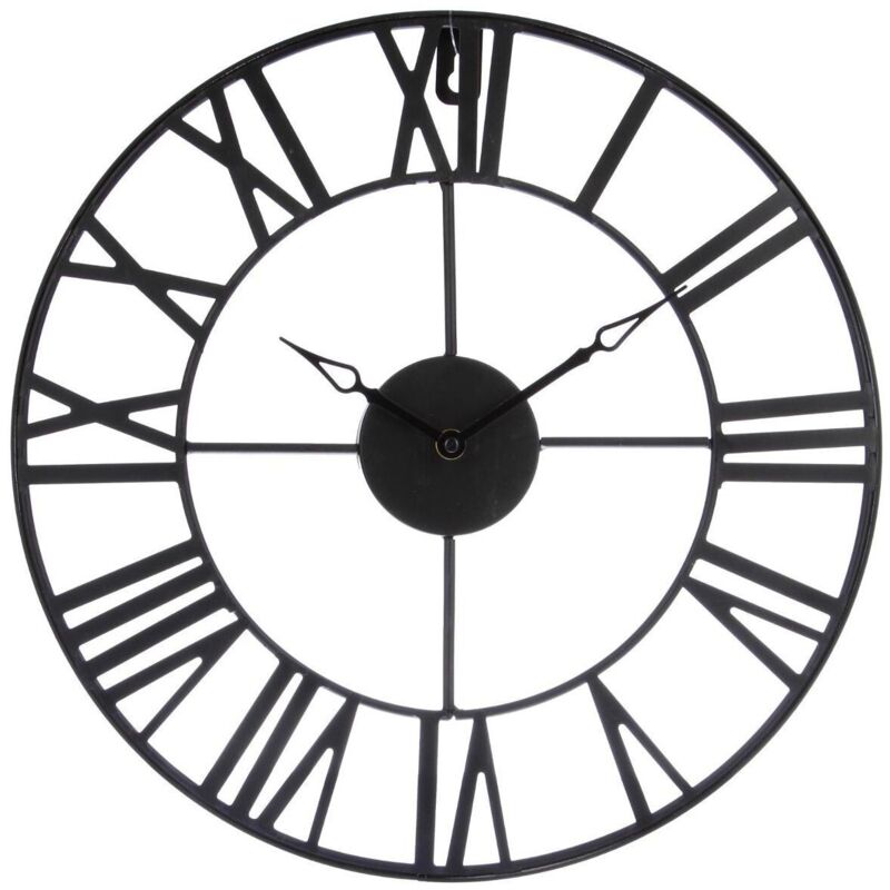 Horloge Murale Ronde 30cm Métal Chiffres Romains Silencieuse - Aiguilles Dorées - Décoration Maison, Bureau, Jardin