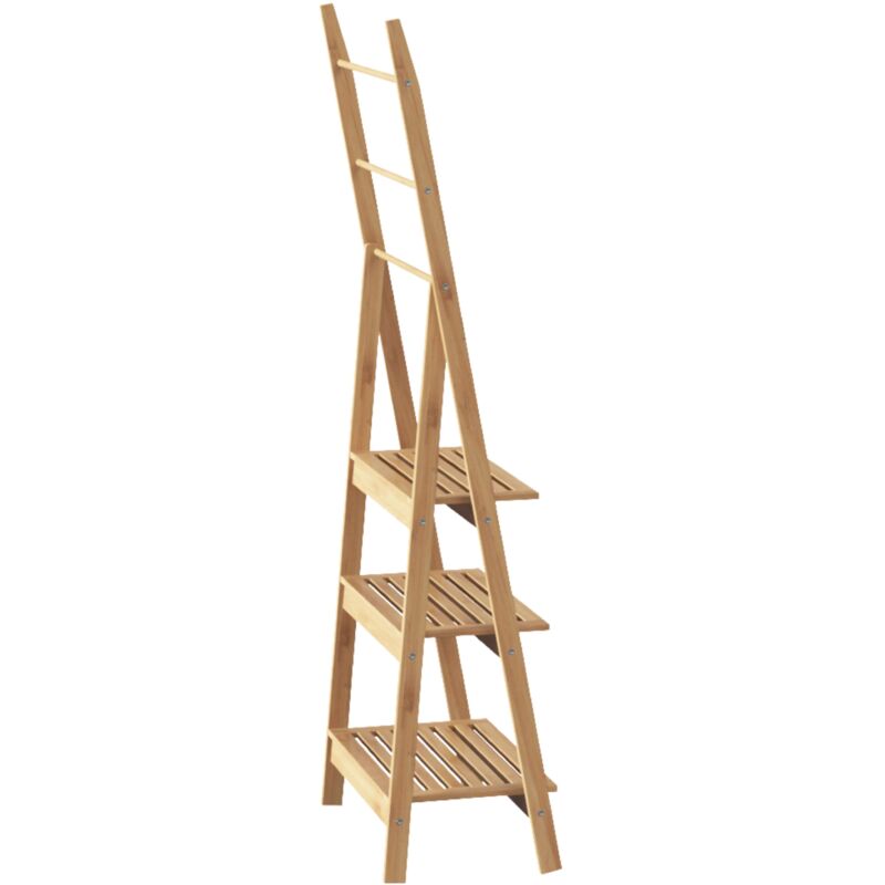 Porte-serviettes Bambou Relaxdays - 3 Barres + Tablette, 82x50cm