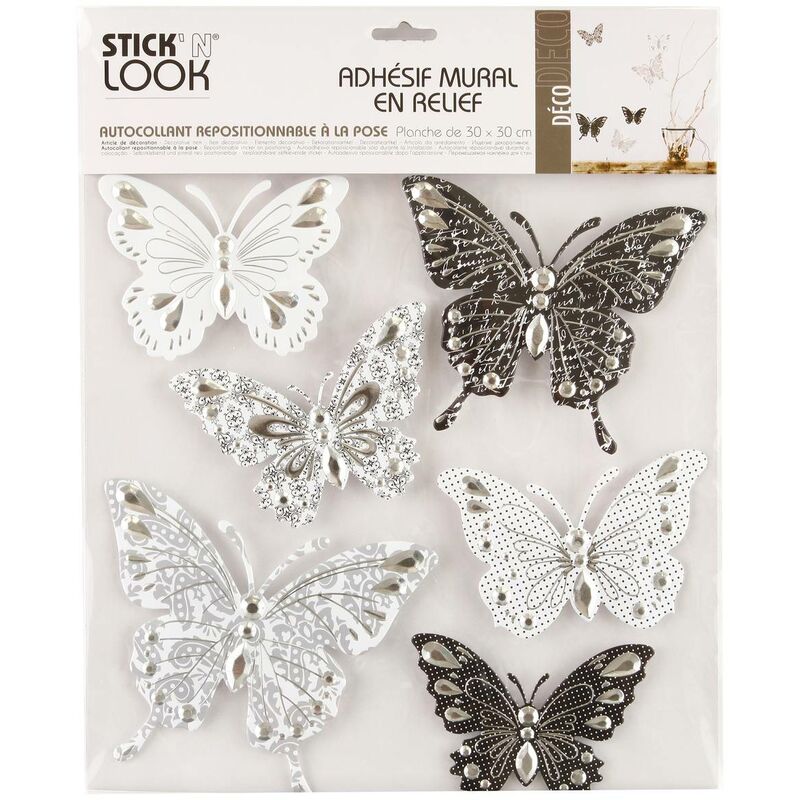 Lot de 6 stickers Papillon - 30x30 cm - Atmosphera créateur d'intérieur