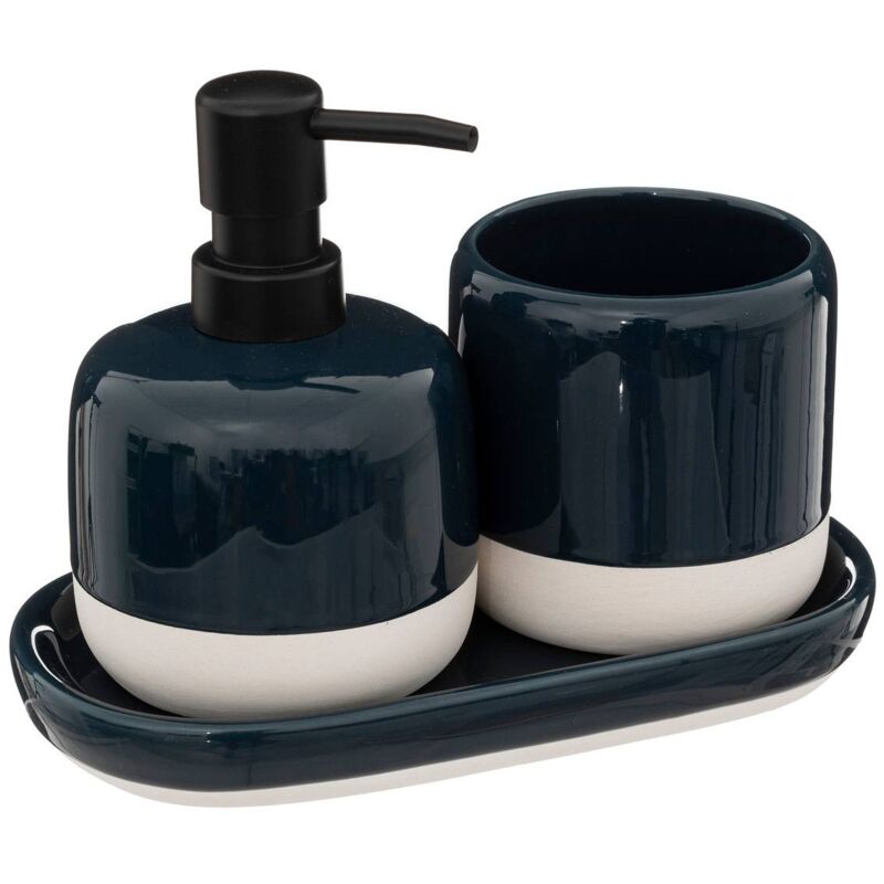 Set d'accessoires de salle de bain vert : Gobelet + Porte savon +  Distributeur de savon + plateau en céramique Azao
