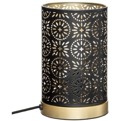 Atmosphera – Lampe à poser cylindrique en métal noir et or – Hauteur 21,5 cm – Douille E14 – Puissance max 25W – Câble 150 cm (1/4)