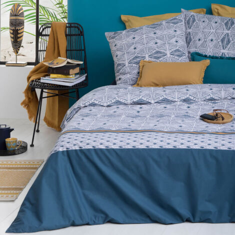 Parure 2 Personnes 240 x 220 cm Housse de couette avec 2 taies en Percale de Coton Imprimé Tihora - Atmosphera (1/3)