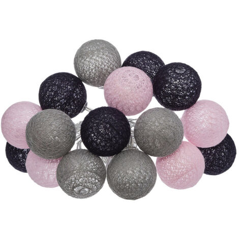 Guirlande décorative à piles 16 LED Boules en Coton D 3,5 x L 255 cm - Multicolore - Atmosphera