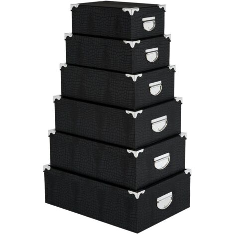 Lot de 6 Boites de rangement avec coins en métal  effet croco - Five (1/4)