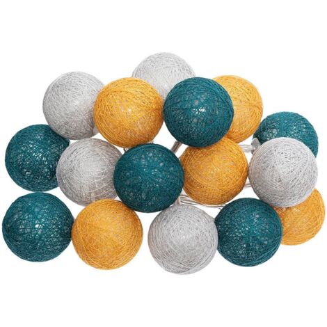 Guirlande décorative à piles 16 LED Boules en Coton D 3,5 x L 255 cm - Multicolore - Atmosphera (1/2)