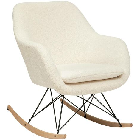 Atmosphera – Fauteuil à bascule rocking-chair en tissu bouclette blanc – Dimensions L. 65 x P. 80 x H. 83 cm – Hauteur d'assise 45 cm – Pour coin détente (1/5)