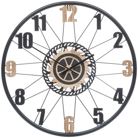Grande Pendule murale en métal et bois D 65 cm - Atmosphera (1/4)