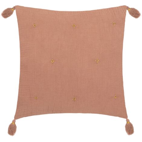 Coussin en gaze de coton brodé Vieux rose 40x40 cm (1/2)
