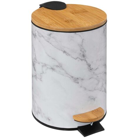5Five Simply Smart – Poubelle de salle de bain 3l métal blanc effet marbre – Système soft close – Dimensions 16,8 x 25 cm – Design compact pour espaces restreints (1/5)