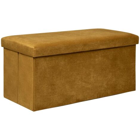 Atmosphera – Pouf pliant jaune ocre carré – Rembourrage en polyester et mousse – Dimensions 76x38x38 cm – Volume de stockage 80 L (1/5)