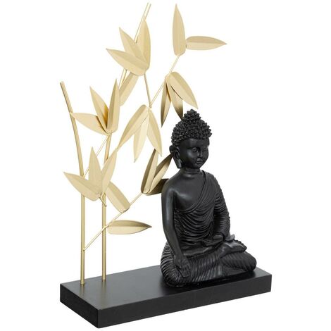 Objet déco Bouddha en résine Noire et métal Doré H 31 cm - Atmosphera