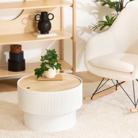 Table basse Enola en placage frêne D55cm blanc - Atmosphera créateur d'intérieur