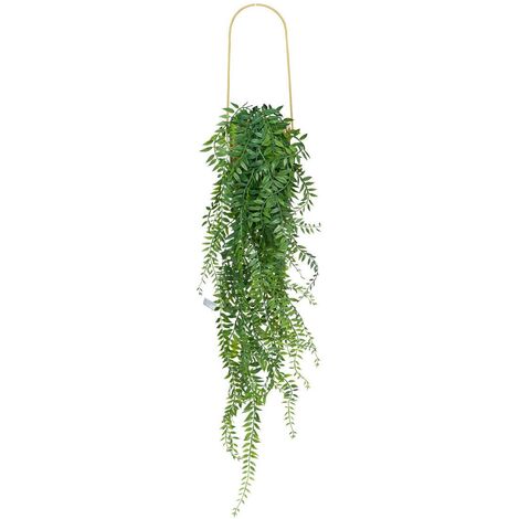 Atmosphera – Plante verte artificielle tombante H 82 cm – Pot doré en céramique – Accrochage facile au mur ou plafond – Décoration intérieure élégante (1/4)