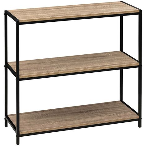 5Five Simply Smart – Console 3 niveaux effet chêne naturel et métal noir H 80 cm – Meuble à assembler – Pour salon, bureau ou chambre à coucher