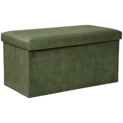 Atmosphera – Pouf pliant en velours vert kaki 76 x 38 x 38 cm – Coffre de rangement en tissu – Structure en bois MDF et polypropylène (1/6)