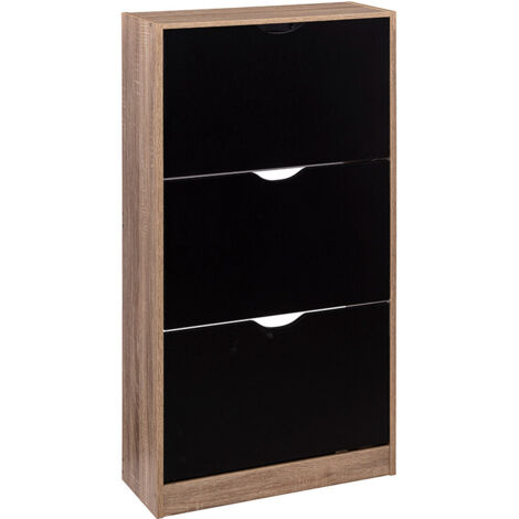 5Five Simply Smart – Range chaussures 3 tiroirs noir beige – Dimensions L. 60 x P. 23,3 x H. 119,5 cm – Capacité 18 paires – Meuble en MDF (1/6)