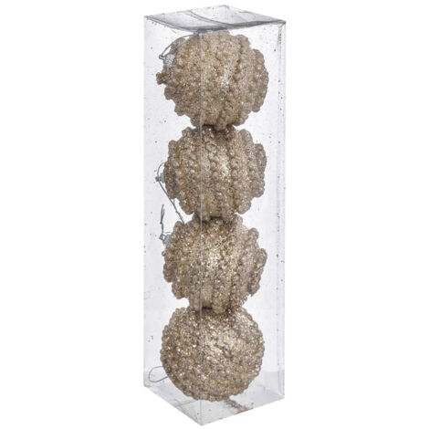 Déco de sapin Lot de 4 Boules de Noël D 8 cm  Effet Maille - Or - Feeric Christmas (1/2)
