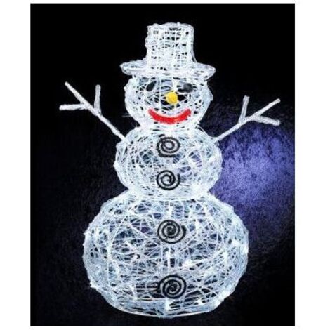 Fééric Lights And Christmas – Déco lumineuse bonhomme de neige 3D 80 LED blanc froid – H 60 cm – Acrylique et acier – Câble 5 m pour intérieur et extérieur