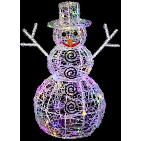 Fééric Lights And Christmas – Bonhomme de neige lumineux 60 cm – 80 LED multicolores – Acrylique et métal – Utilisation intérieure et extérieure – IP44