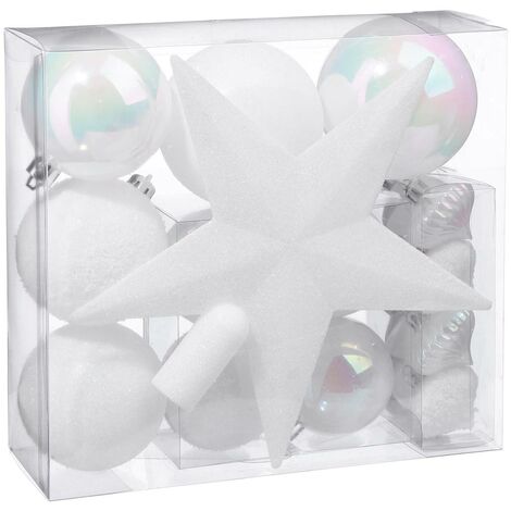 Déco de sapin de Noël Kit de 18 pièces Boules et Cimier - Blanc irisé - Feeric Christmas (1/2)