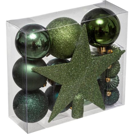 Déco de sapin de Noël Kit de 18 pièces Boules et Cimier - Vert Olive et Kaki - Feeric Christmas