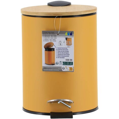 Poubelle metal frein de chute 2,5l - moutarde   bambou - Tendance