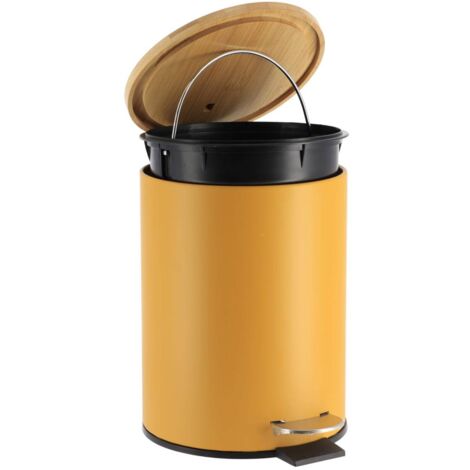 Poubelle metal frein de chute 2,5l - moutarde   bambou - Tendance