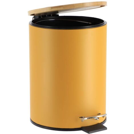 Poubelle metal frein de chute 2,5l - moutarde   bambou - Tendance