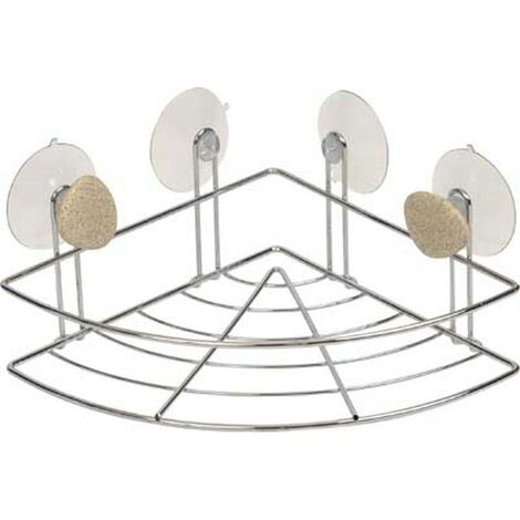 Étagère d'angle en métal sur ventouses avec déco galet - TENDANCE (1/2)
