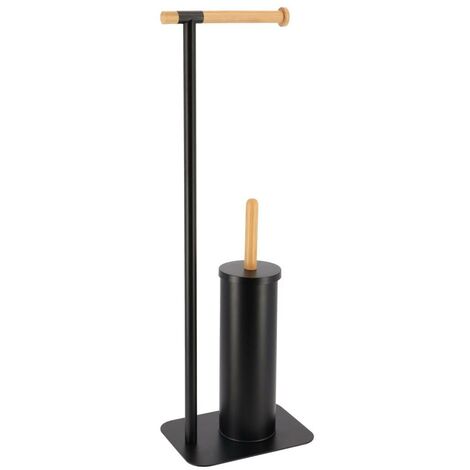 Brosse WC avec support et Dérouleur Papier toilette en métal Noir et Bambou H 69.5 cm - TENDANCE (1/2)