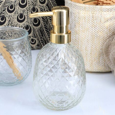 Distributeur De Savon En Verre Motif Diamant - Lot De 2 - Pompe Doseuse - Pour Cuisine, Salle De Bain - Rose