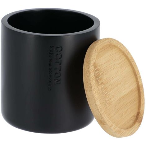 Boîte à Coton Et Cotons-tiges Noire Avec Couvercle En Bambou - Rangement élégant Pour Salle De Bain