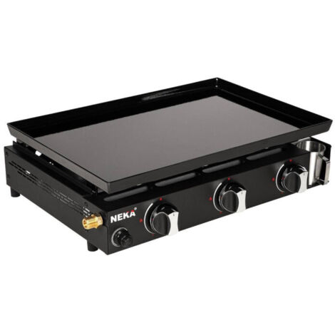 Plancha à gaz 3 feux – Longueur 58.5 cm – Largeur 41 cm – Puissance 11.43 kg – Noir/inox – Neka (1/3)
