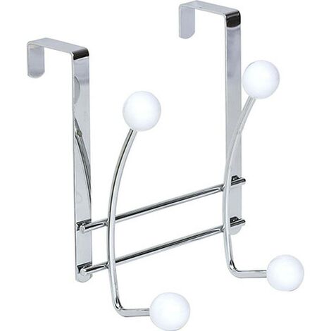 Porte-serviettes 4 Patères Blanc en métal et céramique - à suspendre sur porte - TENDANCE