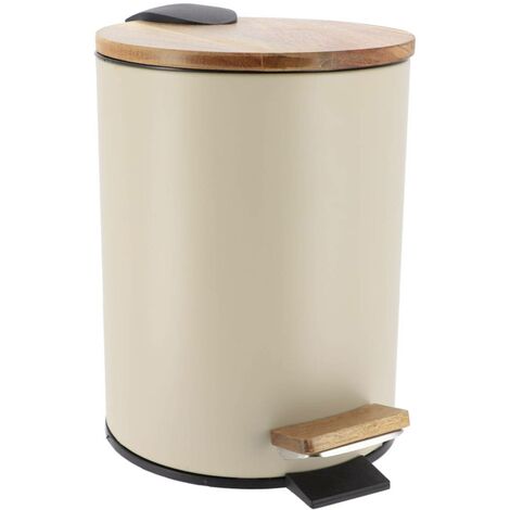 Poubelle à Pédale 3L En Métal Jaune Moutarde Avec Couvercle Bambou - Design Tendance