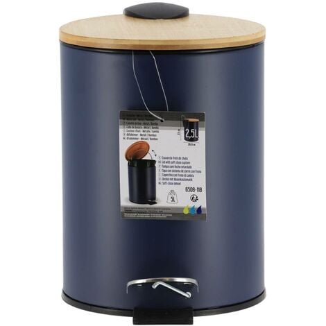 Poubelle metal frein de chute 2,5l  - bleu    bambou - Tendance
