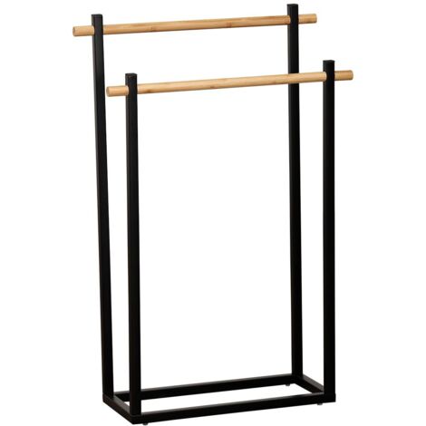 Porte-serviettes 2 Barres en Bambou et Métal Noir H 82 cm - TENDANCE (1/3)