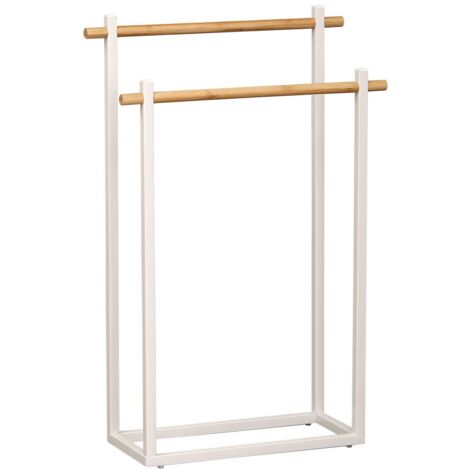 Porte-serviettes 2 Barres en Bambou et Métal Blanc H 82 cm - TENDANCE (1/4)