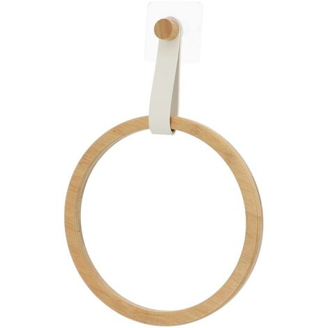 Porte-serviette en Bambou avec lanière Blanc mat en simili cuir - TENDANCE