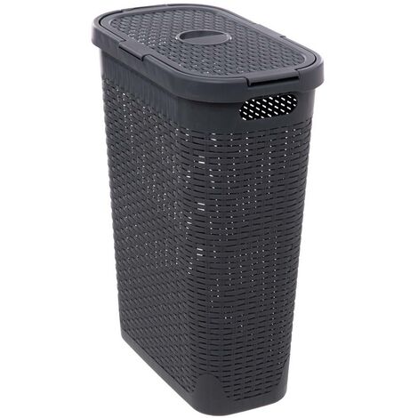 5Five Simply Smart – Corbeille slim en polypropylène 40L gris béton – Dimensions 46,4x26,5x60,5cm – Rangement élégant pour salons et bureaux