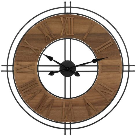 Grande Pendule murale en métal et bois en relief D 65 cm - Atmosphera (1/3)