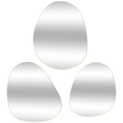 Atmosphera – Lot de 3 miroirs organiques ovales 37/47cm – Contours biseautés en métal laiton – Fixation murale pour décoration moderne