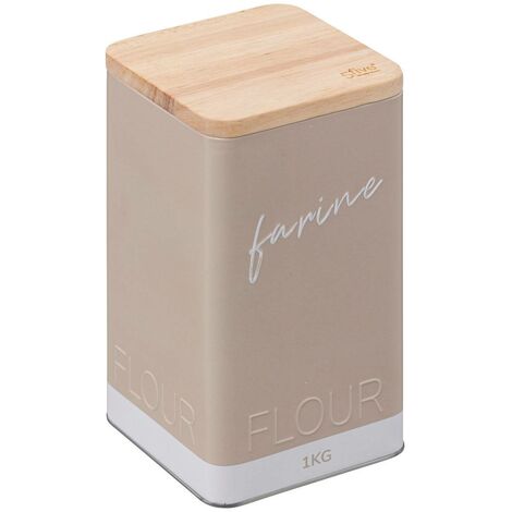 Boîte à farine en métal Beige Lin et couvercle en bois déco Relief Color - Five (1/5)