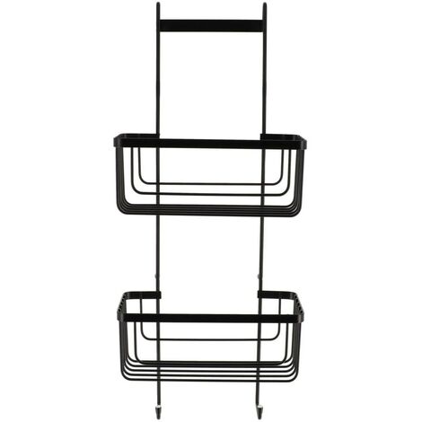 Tendance – Serviteur paroi de douche en métal 2 paniers et 2 crochets – Acier inoxydable noir mat – Dimensions 25.2 x 12.5 x 60 cm