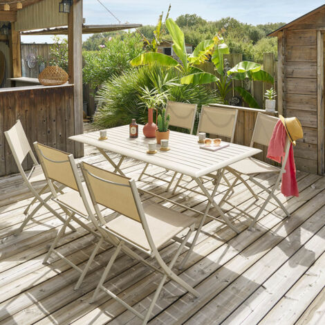 Hesperide – Table de jardin pliante carrée 6 places en aluminium traité époxy – Dimensions L. 150 x l. 80 x H. 71 cm – Résistante à la rouille
