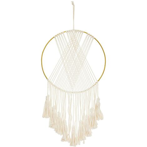 Déco murale en macramé blanc et métal doré 36 x 77 cm - Atmosphera