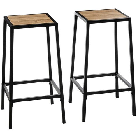 5Five Simply Smart – Lot de 2 tabourets de bar effet chêne naturel – Acier et bois aggloméré – Hauteur 71,5 cm – Charge max 110 kg (1/6)