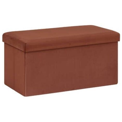 Atmosphera – Pouf pliant double avec coffre de rangement en velours ambre 76 x 38 cm – Assise confortable et élégante – Optimisé pour petits espaces